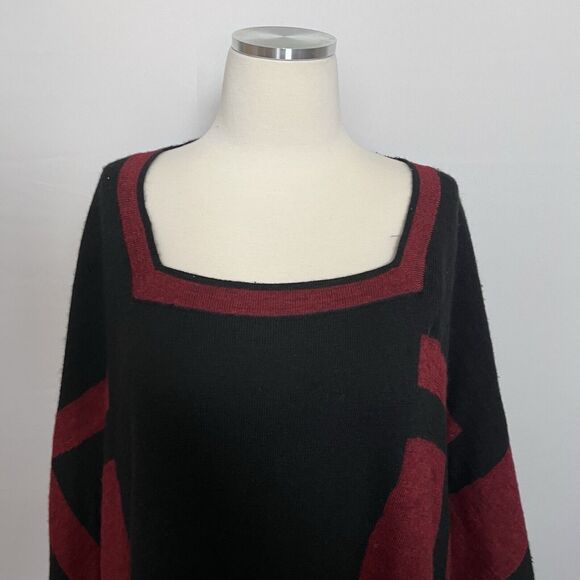 Peruvian Connection Black & Red Geometric Poncho Tunic Size OS Alpaca Wool Blend - Picture 4 of 6